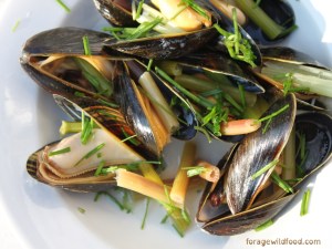 Mussels White wine alexanders crow garlic